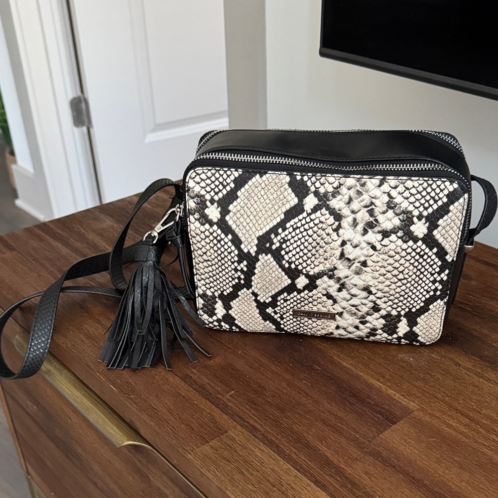Black and Cream Snake Print Crossbody Bag